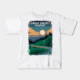 Great Smoky Mountains National Park Vintage Minimal Travel Poster at Night Kids T-Shirt